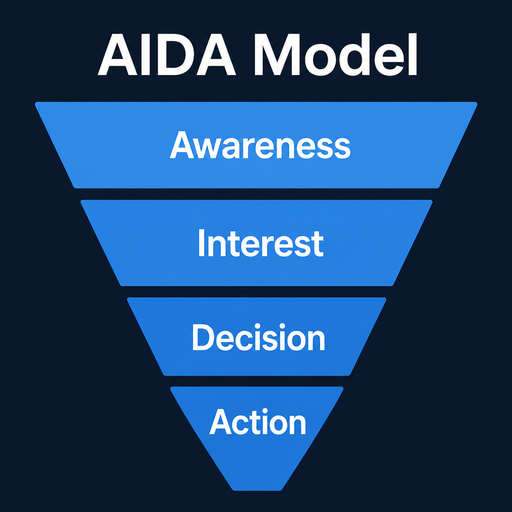 AIDA marketing funnel: Awareness, Interest, Decision, Action